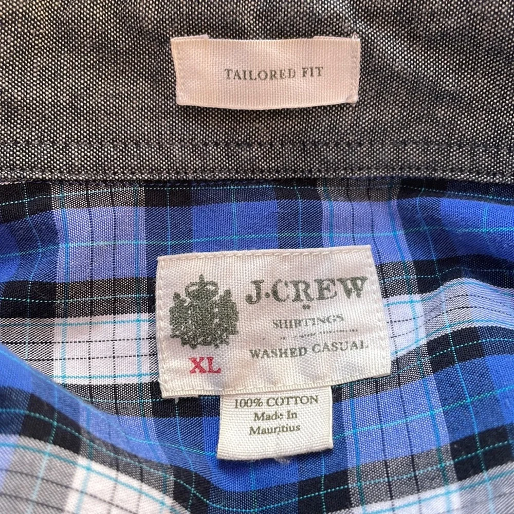 J Crew Tailored Fit blue white plaid button down shirt Size Extra Large